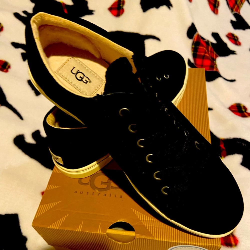 Ugg’s lace up tennis shoes black suede brand new and super comfy.